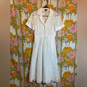J. Crew Lace Floral Eyelet Button-Front Collared Midi Shirtdress